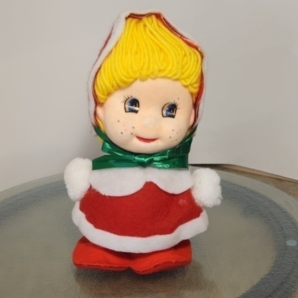 Vintage Flocked‎ Mrs Claus Doll Kitschy Display Felt Retro Unique Decor 10"